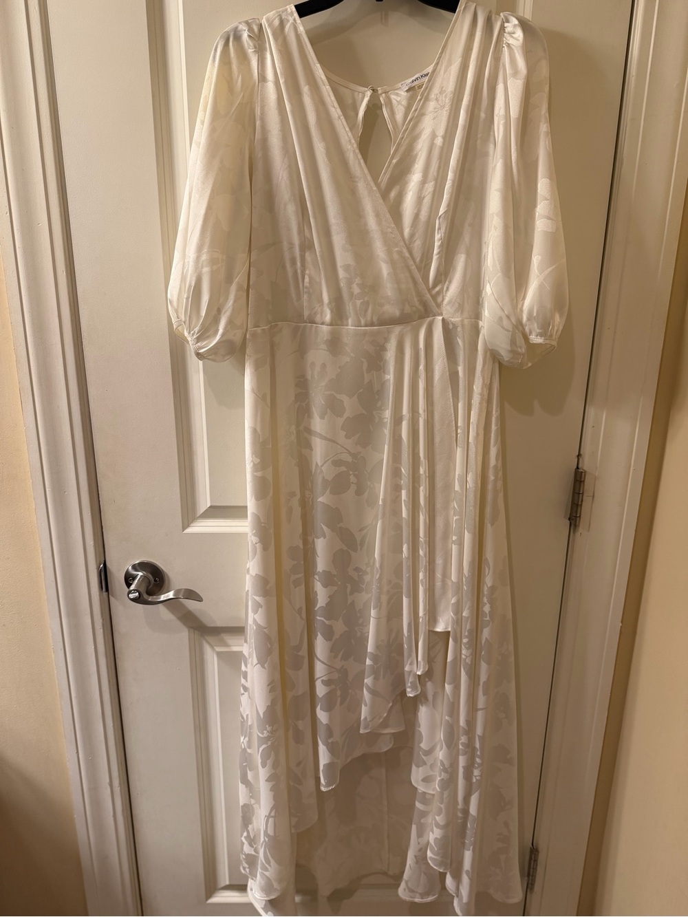 Calvin Klein Ivory Floral Wrap High-Low Dress